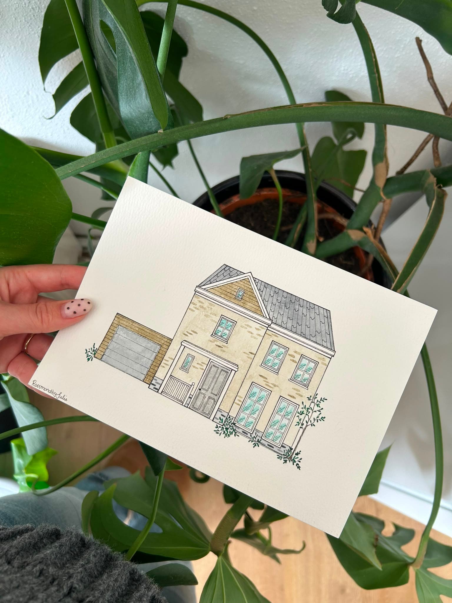Handgetekend huisportret als verjaardagscadeau